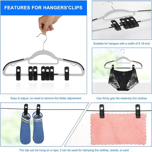 Vista 6 de Tinfol Clips de plástico negro, paquete de 20 clips para dedos, clip de agarre fuerte multiusos para perchas de ropa de línea delgada