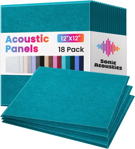 Vista 8 de Paquete de 18 paneles acústicos autoadhesivos absorbentes de sonido, panel de amortiguación de alta densidad, paneles de pared cuadrados