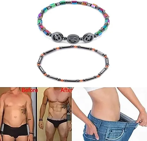 Vista 6 de Tobilleras de obsidiana negra para mujer, 2 tobilleras antihinchazón magnéticas delgadas de hematita y antiansiedad para yoga, Sin gemas.