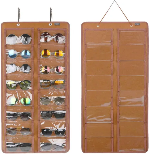 Vista 13 de AROUY Organizador de gafas de sol, organizador de gafas con bolsillo para colgar en la pared - Organizador de gafas de sol con 16 ranuras de fieltro