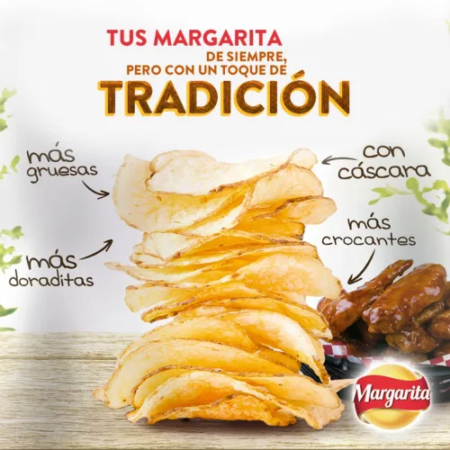 Vista 6 de Papas Margarita (paquete de 12) Patatas fritas extra crujientes alas BBQ y limón sabor a pimienta Papitas Margarita extra crocantes de Alitas BBQ