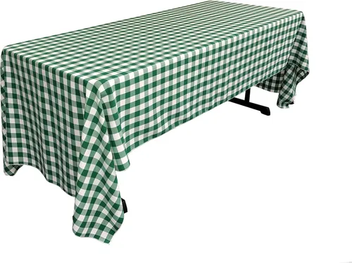 Vista 39 de LA Linen Mantel rectangular de poliéster Gingham a cuadros 60 por 84 pulgadas, blanco y verde oscuro