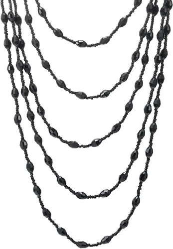 Vista 2 de COOLSTEELANDBEYOND Collar de cuentas ovaladas de oro champán, cadenas largas de múltiples hebras con colgante de dije de cristal