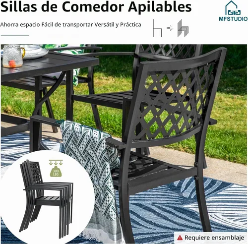 Vista 5 de MFSTUDIO Juego de comedor al aire libre para 6 con agujero para paraguas Patrón de red