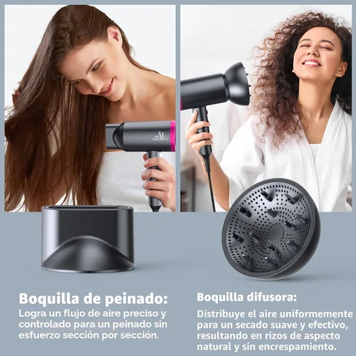 Vista 5 de ANNE BETTY Secador de pelo iónico con difusor, potente secador de pelo de 1800 W para mujeres y hombres, secador de pelo de secado rápido