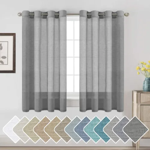 Vista 63 de H.VERSAILTEX Cortinas de lino de mezcla natural para sala de estar/cortinas de lino semitransparentes reductoras de luz de 54 pulgadas de largo