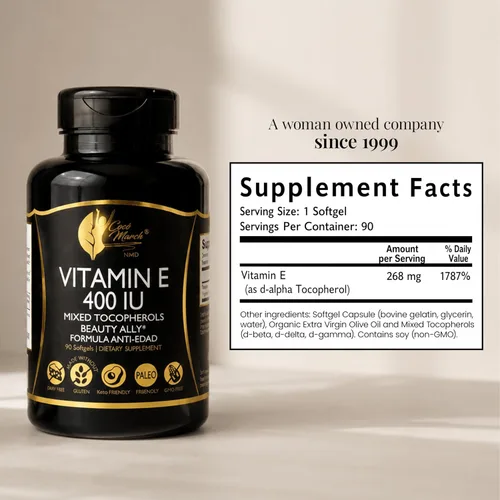 Vista 8 de Coco March N.M.D Natural Vitamina E 400 UI Tocoferoles Mixtos, 90 Porciones
