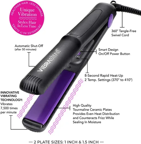 Vista 5 de Essential - Plancha plana de cerámica vibrante, 1 pulgada, alisador de pelo de cerámica rápido y sin encrespamiento, deslizamiento fácil y suave