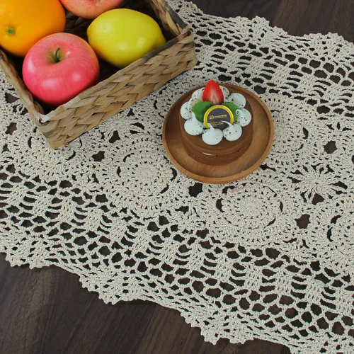 Vista 5 de kilofly Mantel de mesa hecho a mano con encaje de algodón de ganchillo, 15 x 43 pulgadas