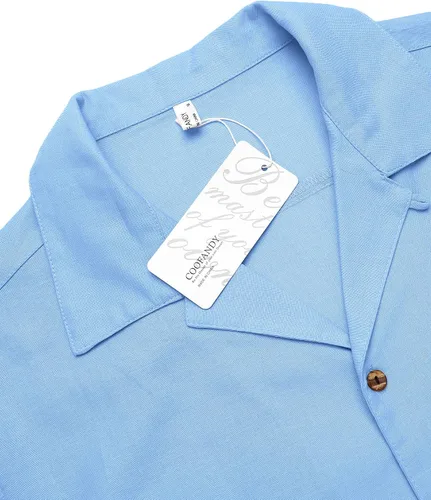 Vista 5 de COOFANDY - Camisas hawaianas de algodón y lino, florales, tropicales, con botones para hombre