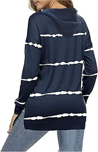 Vista 5 de shlutesoy - Sudadera con capucha para mujer, manga larga, diseño de rayas, color verde