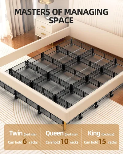 Vista 4 de Almacenamiento debajo de la cama con ruedas, contenedores de almacenamiento plegables de metal debajo de la cama, almacenamiento bajo la cama de 60