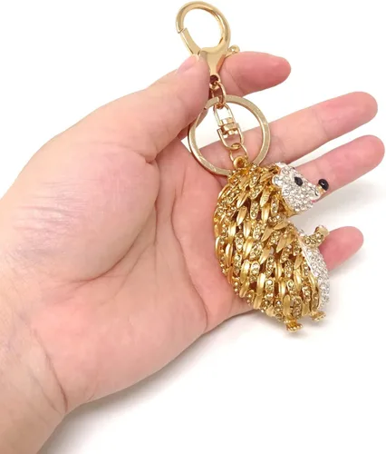 Vista 6 de Honbay 1 llavero de erizo con diamantes de imitación, con colgante de cristal brillante, decoración de animales, en una caja para bolso, cartera