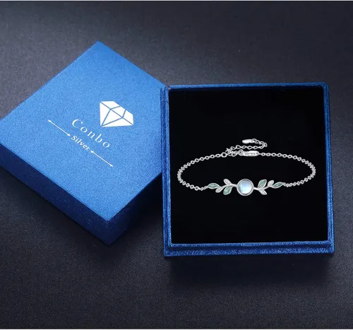 Vista 7 de ConBo Moonstone Leaf Bracelet S925 Sterling Silver Leaf Moonstone Jewelry Gift for Mother Mom Wife Moonstone Bracelet for Women Girls Birthday