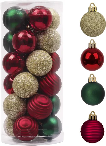 Vista 10 de Valery Madelyn Small Christmas Tree Decorations Ball Ornaments 24ct 1.57" Oro rojo