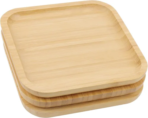 Vista 10 de JOIKIT Paquete de 3 Bandejas Redondas de Bambú de 8 Pulgadas, Platos Redondos de Madera Finamente Pulida, Bandeja de Servir de Bambú para Sostener