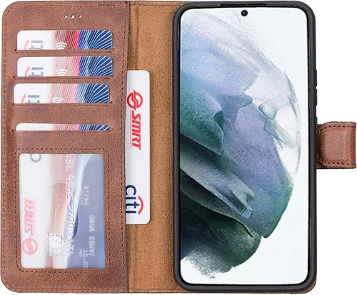 Vista 13 de HARDISTON Funda tipo cartera compatible con Samsung Galaxy S21, hecha a mano, de piel auténtica, cubierta magnética desmontable tipo flip con Negro