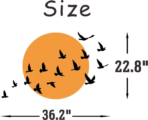 Vista 5 de Calcomanía de pared de pájaros y sol, círculos grandes con pájaros, arte de pared minimalista, calcomanías de pared modernas para sala de estar