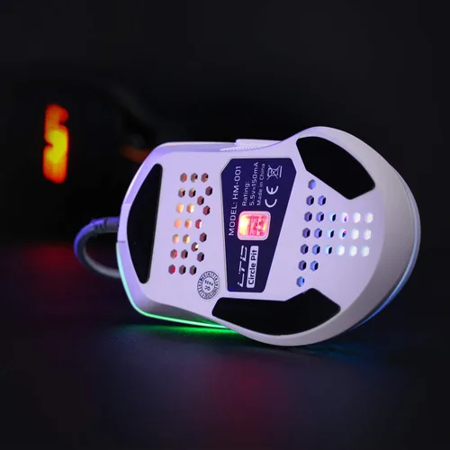 Vista 8 de LTC Circle Pit HM-001 RGB - Mouse para juegos con carcasa ligera de panal de abeja 6400 DPI 6 botones programables color blanco
