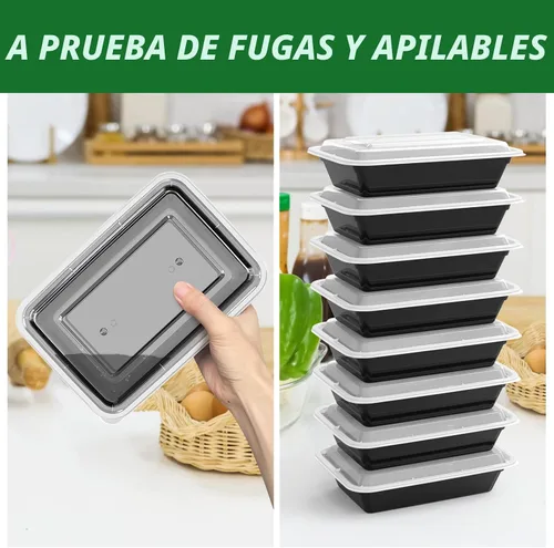 Vista 4 de Paquete de 50 (100 piezas) Recipientes para Preparación de Comidas de 32 oz Reutilizables con Tapas de Apertura Fácil, Resistentes a Prueba de Fugas