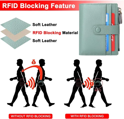 Vista 5 de FALAN MULE - Carteras pequeñas para mujer con bloqueo RFID, carteras de cuero plegables y delgadas con cremallera y monedero para monedas, S