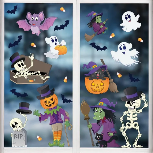 Vista 8 de LOKIPA Adhesivos para ventana de Halloween, 8 hojas de calcomanías de Halloween para ventana de vidrio