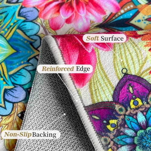 Vista 5 de Alfombra Floral Boho 2x3, Alfombra de Entrada Interior con Flores Coloridas Antideslizante Alfombra Pequeña para Área de Entrada Cocina Baño
