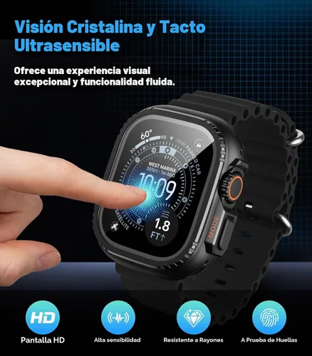 Vista 5 de MoKo Funda de metal para Apple Watch Ultra 3/2/1 de 1.929 in, protector de pantalla de vidrio templado, parachoques y contraportada resistente, Negro