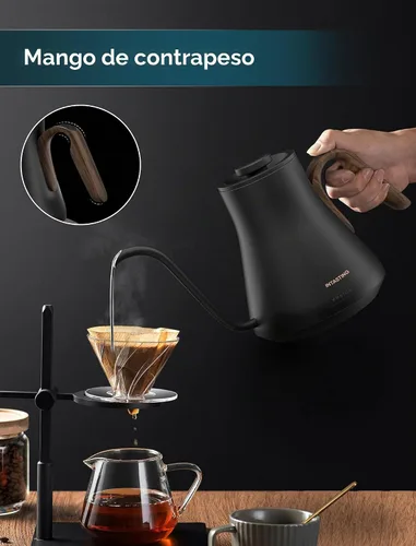 Vista 3 de INTASTING - Hervidor eléctrico de cuello de cisne con control de temperatura de ±1℉ para café y té de infusión, calentamiento rápido, acero