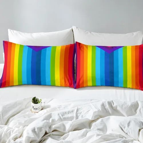 Vista 4 de Erosebridal Juego de sábanas bajeras de arcoíris multicolor a rayas para niños y adolescentes, sábanas psicodélicas iridiscentes psicodélicas Multi