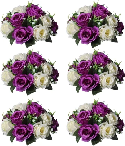 Vista 10 de Sziqiqi Flores de rosas artificiales de seda sintética para decoración de centros de mesa de boda, decoración del hogar, paquete de 2 unidades Azul