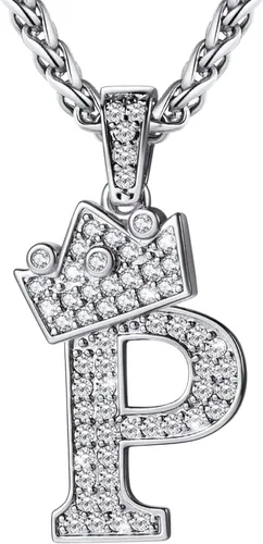 Vista 73 de U7 Crown Initial Number Necklace for Men Women A-Z Letter Pendant Chain a. Oro