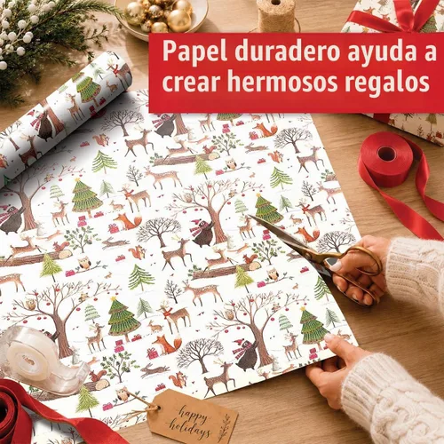 Vista 6 de Papel de regalo de Navidad enrollado actual, madera de Navidad