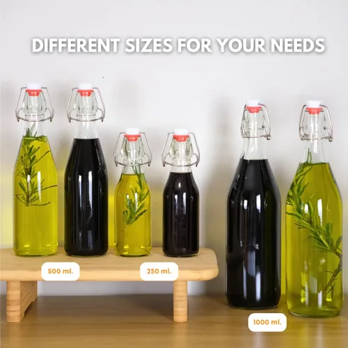 Vista 5 de FastRack Botellas de vidrio con tapa abatible de 33 onzas, paquete de 6, botellas de vidrio transparentes con tapa abatible para elaboración casera