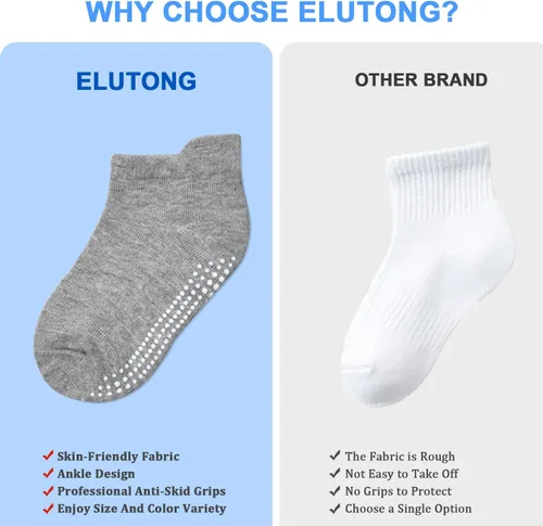 Vista 7 de ELUTONG - Calcetines antideslizantes para niños pequeños, paquete de 12 pares, calcetines de tobillo con agarre para bebés, niños y niñas de 0 a 7