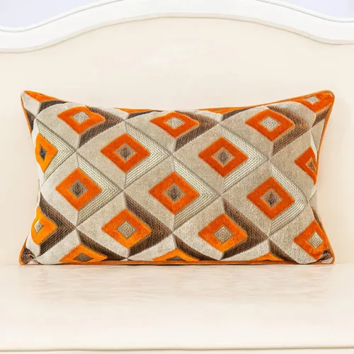 Vista 21 de Alerfa Funda de cojín cuadrada de terciopelo con bordado geométrico a cuadros, funda de almohada decorativa moderna de lujo para sofá, sala