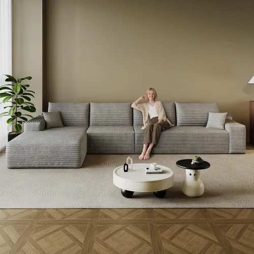 Vista 36 de Sofá modular en forma de L de 96 pulgadas con diván, moderno y cómodo sofá de pana para sala de estar, sofá de espuma viscoelástica, no requiere