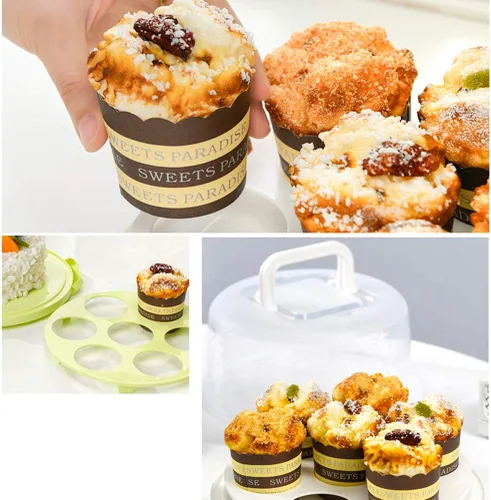 Vista 4 de TOPINCN Funda portadora de tartas, portador portátil para cupcakes con tapa y asa, recipiente redondo para tartas, bandeja del desierto, caja