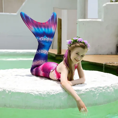 Vista 2 de Fishtailfun Traje de baño de sirena para cosplay sirena para nadar para niñas conjunto de bikini de princesa