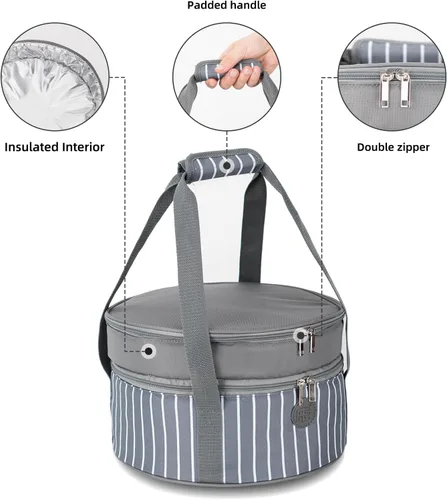 Vista 3 de Bolsa de transporte aislada Fun Elements para comida caliente o fría, porta tartas de 12.5 pulgadas con tapa y asa, contenedor de alimentos redondo