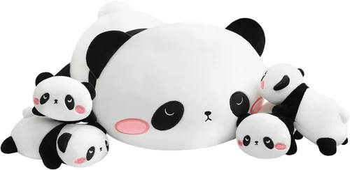 Vista 9 de TOYSYM Gato Negro de Peluche Mamá Gato de Peluche Juguetes con 4 Bebés Blanditos en su Vientre Almohadas Suave Lindas para Abrazar para Niños y Niñas