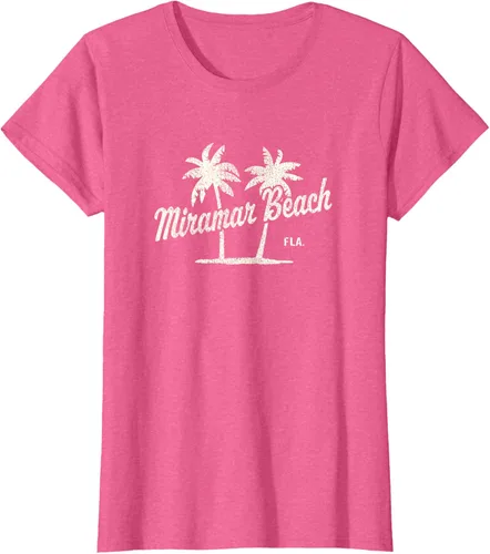 Vista 60 de Miramar Beach Florida Vintage 70s Palm Trees - Camiseta gráfica, Azul / Patchwork, S