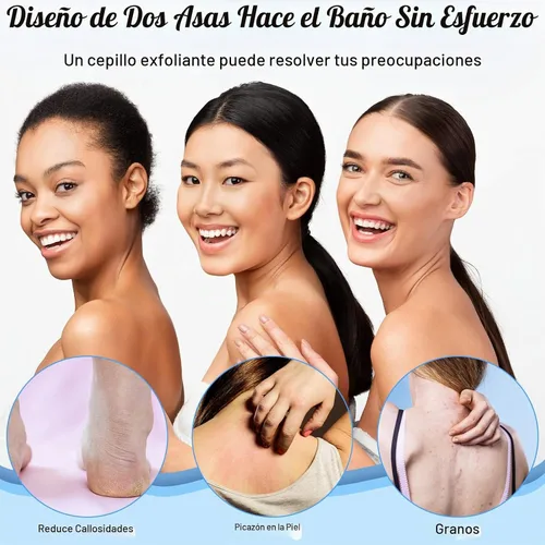 Vista 5 de 2 unidades exfoliante para la espalda de ducha con asas para mujer, gris, azul