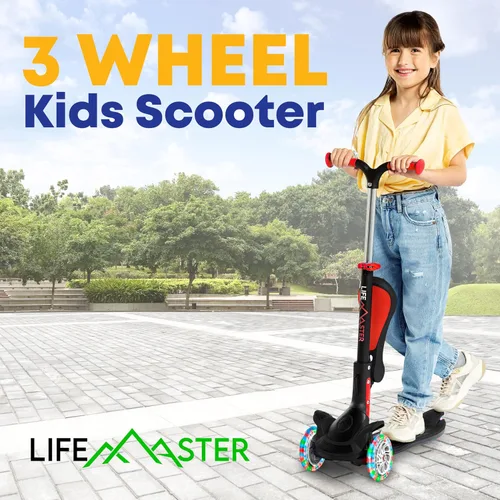 Vista 7 de Scooter de 3 ruedas para niños con asiento plegable, altura ajustable del manubrio, juguete de paseo inclinado para conducir para niños a partir