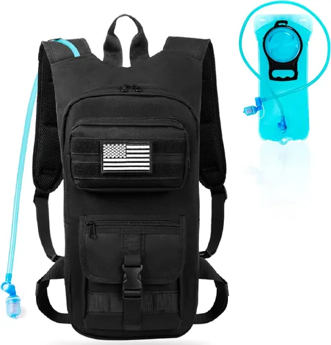 Vista 2 de Mochila de hidratación, táctica Molle Water con vejiga de agua de TPU de 2 L, para hombres y mujeres, mochila de agua ligera, paquete de hidratación
