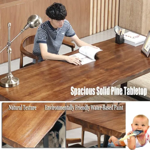 Vista 6 de Mesa moderna simple de madera maciza, 47.2-118.1 in de ancho/2.0 in de grosor, escritorio para computadora de oficina en casa, mesa de centro