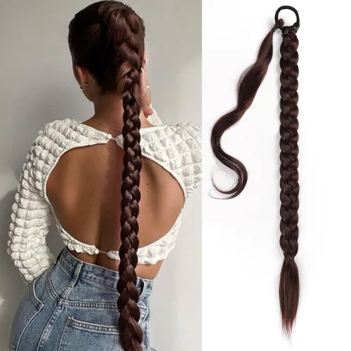 Vista 6 de HAIRCUBE Extensión de cabello sintético suave y natural para mujer, cola de caballo larga trenzada con banda elástica y banda elástica para el Negro