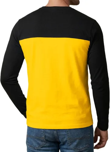 Vista 4 de Decrum Camiseta de manga larga para hombre, suave, cómoda, con mangas completas, dos tonos, cuello en V para hombre