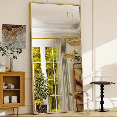 Vista 10 de GLSLAND Espejo de cuerpo completo de 64 x 21 pulgadas, espejo rectangular independiente, para colgar o inclinar, de aleación de aluminio, para Negro