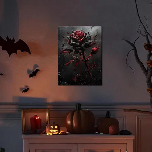 Vista 3 de Juego de 3 lienzos góticos para pared, diseño de rosas románticas de Halloween, decoración de pared, pósteres de calavera de cuervo gótico oscuro